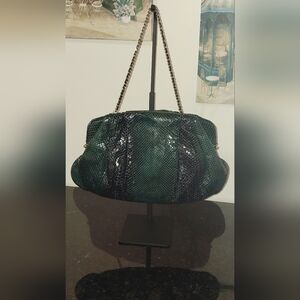 Zagliani Python Snakeskin Green Black Clutch VGC!